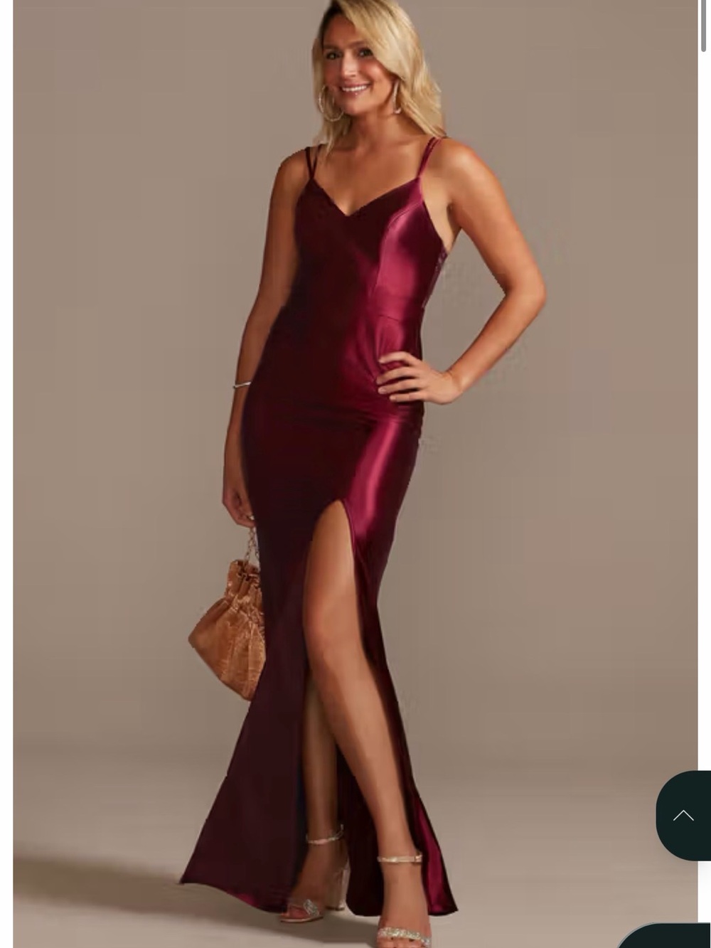Satin V-Neck Burgundy Slip Dress with Side Thigh Slit